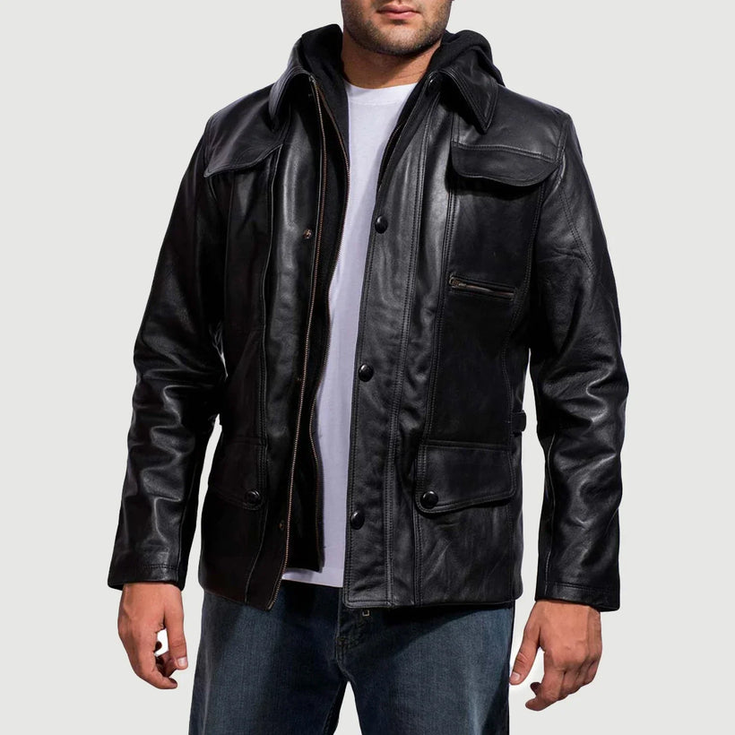 Moulder Hooded Schwarz Lederjacke für Herren