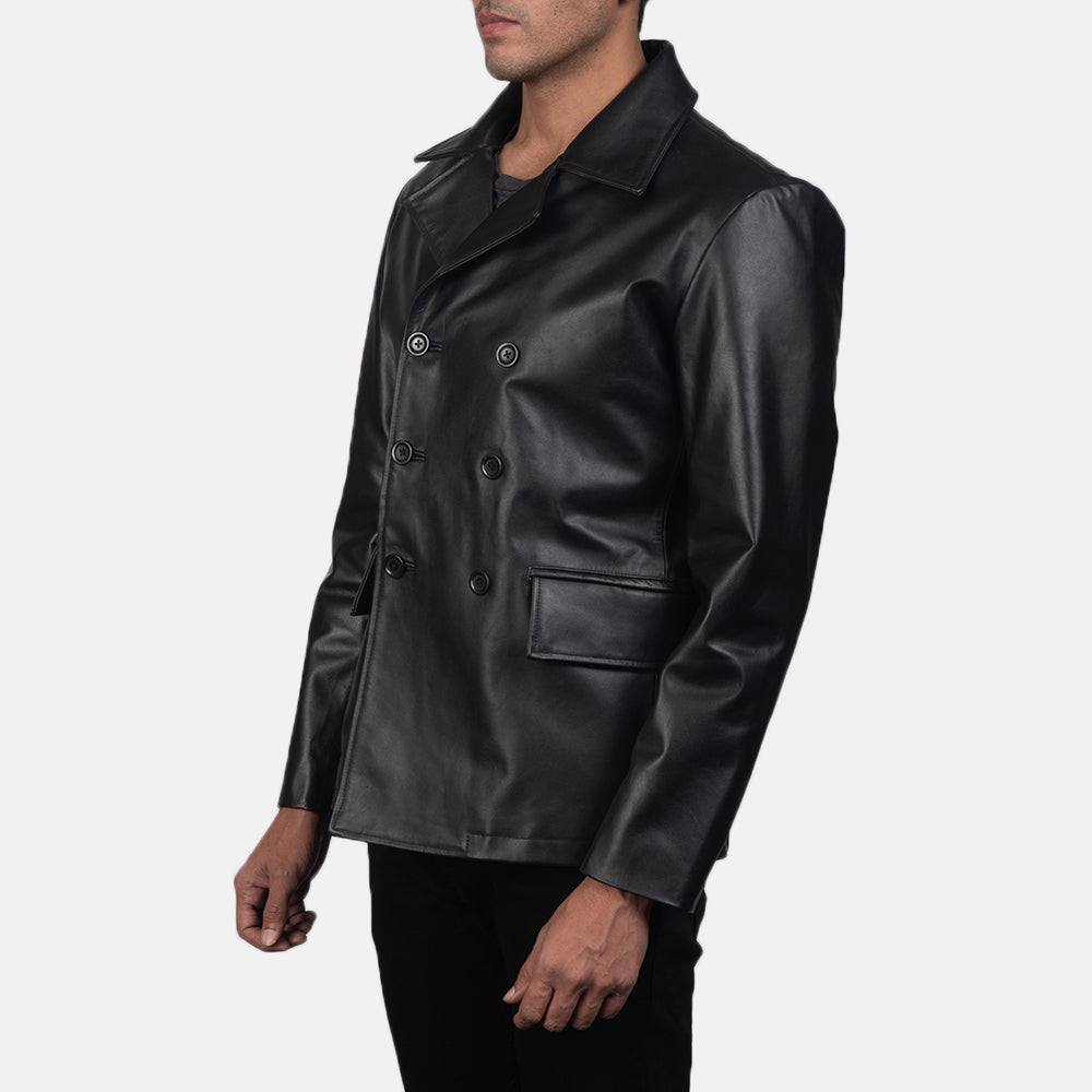 Black Cowhide leather Blazer - Rückansicht mit passgenauen Schultern &amp; sauberem Saum