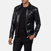 Black Cowhide Leather Biker Jacket - Rückansicht mit passgenauen Schultern &amp; sauberem Saum