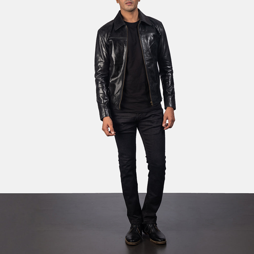 Detailansicht of Shirt &amp; Zipper Hardware on Men's Mystical Black Leather Jacket