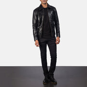 Detailansicht of Shirt &amp; Zipper Hardware on Men's Mystical Black Leather Jacket