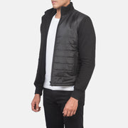 Black Polyester (Torso) &amp;Amp; Knitted Fabric (Sleeves) Winter Jacket - Rückansicht mit passgenauen Schultern &amp; sauberem Saum