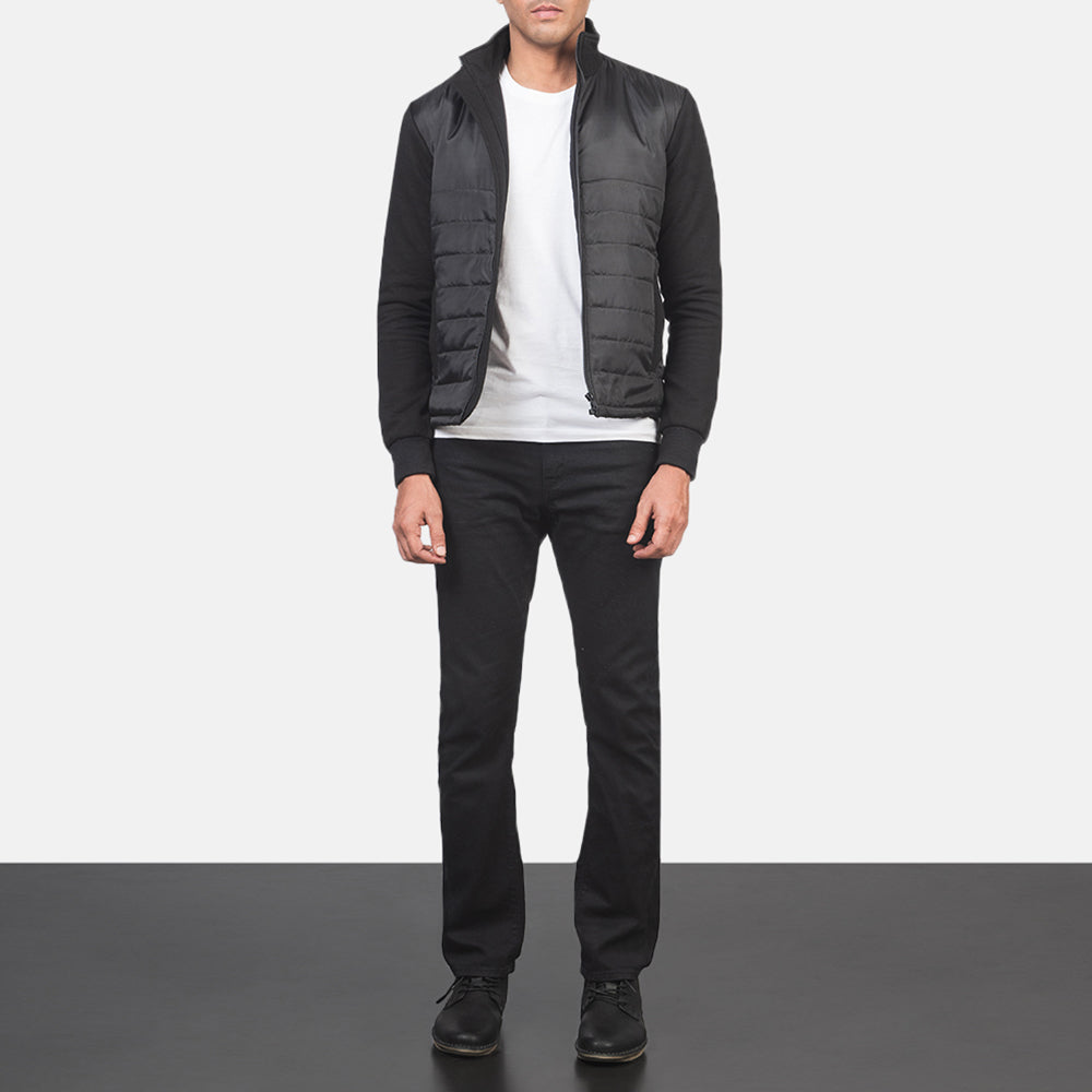 Men's Nashville Gesteppt Schwarz Windbreaker Lederjacke für Herren - Seitenansicht mit ergonomischem Ärmelschnitt
