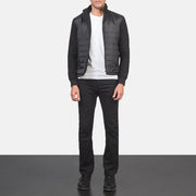 Men's Nashville Gesteppt Schwarz Windbreaker Lederjacke für Herren - Seitenansicht mit ergonomischem Ärmelschnitt
