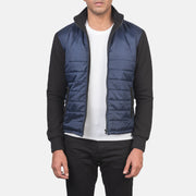 Men's Nashville Gesteppt Blau Windbreaker Lederjacke für Herren in Blue &amp; Black Nylon (Torso) &amp;Amp; Knitted Fabric (Sleeves) - Vorderansicht &amp; maßgeschneiderte Silhouette | Online Kaufen