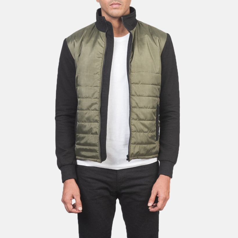 Nashville Gesteppt Grün Windbreaker Lederjacke für Herren