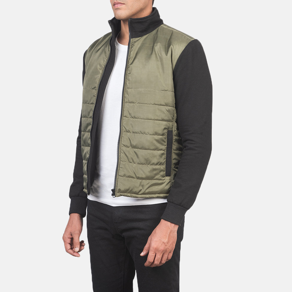 
Green & Black Nylon (Torso) &Amp; Knitted Fabric (Sleeves) Winter Jacket - Rückansicht mit passgenauen Schultern & sauberem Saum