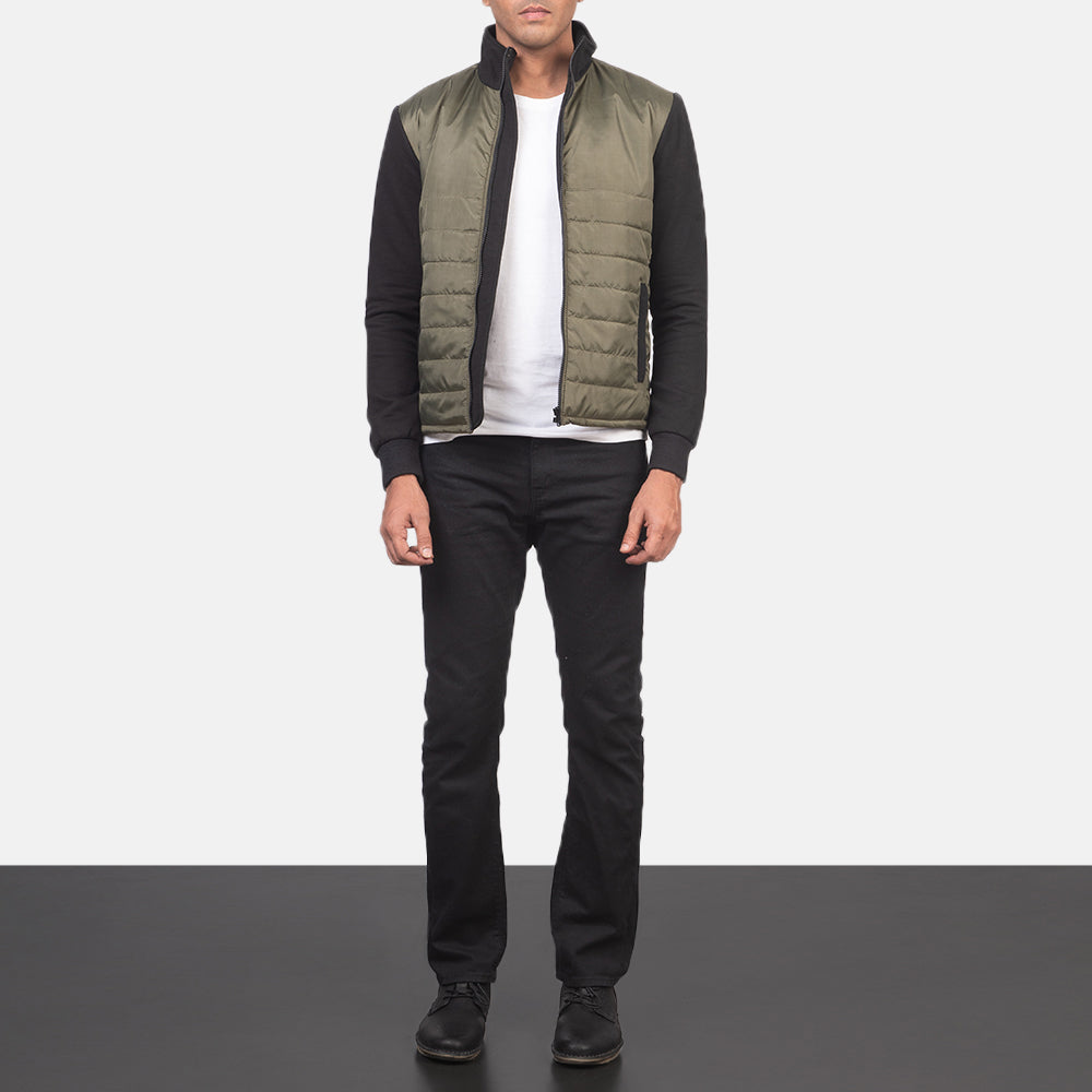 
Nashville Gesteppt Grün Windbreaker Lederjacke für Herren - Seitenansicht mit ergonomischem Ärmelschnitt & sportlicher Passform