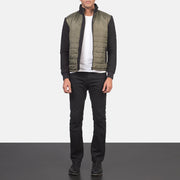 
Nashville Gesteppt Grün Windbreaker Lederjacke für Herren - Seitenansicht mit ergonomischem Ärmelschnitt & sportlicher Passform