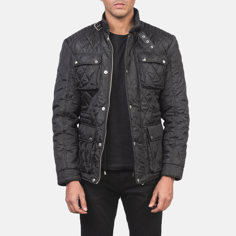 Nelson Gesteppt Schwarz Windbreaker Lederjacke für Herren