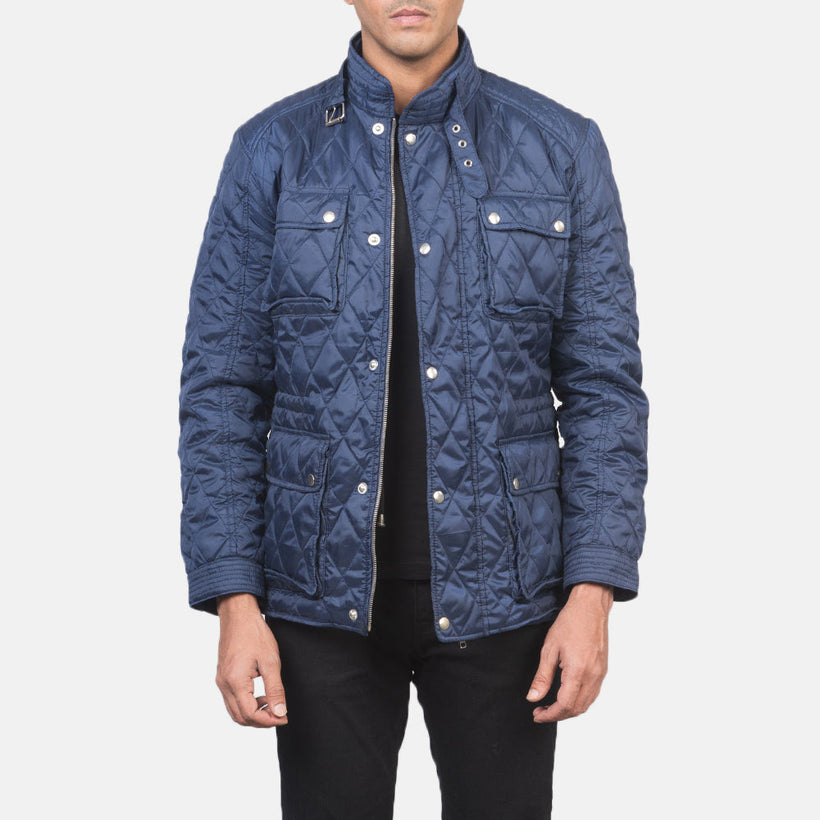 Nelson Gesteppt Blau Windbreaker Lederjacke für Herren