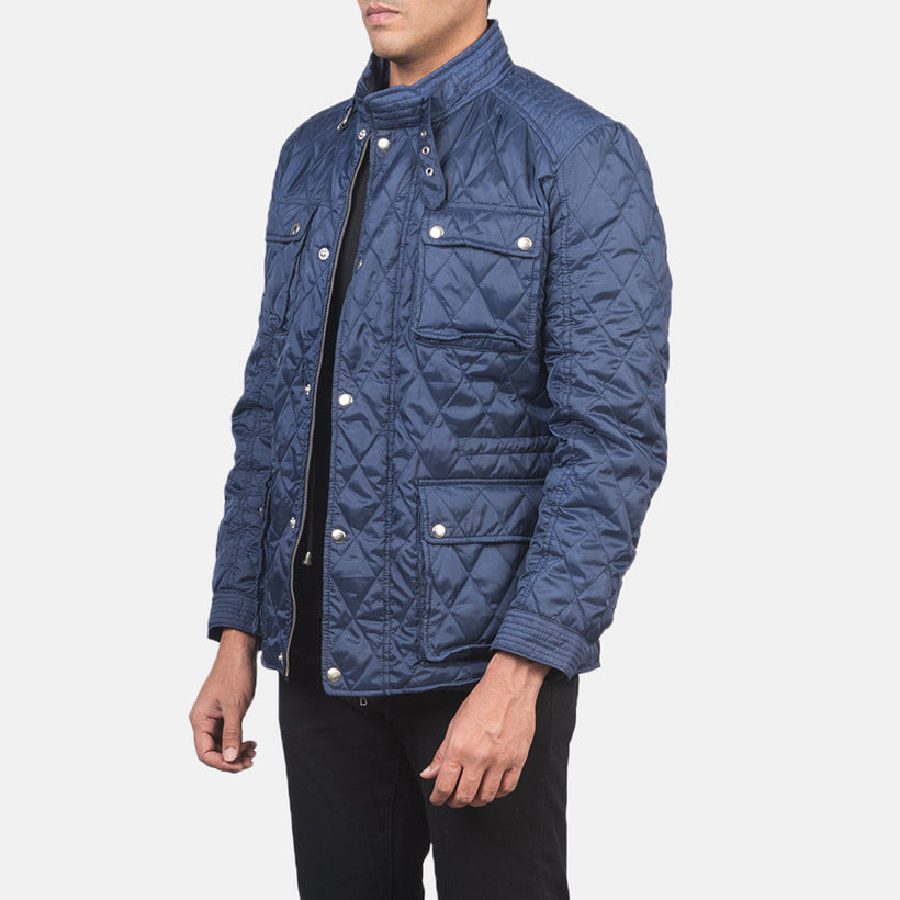 Nelson Gesteppt Blau Windbreaker Lederjacke für Herren