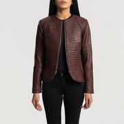 Women's Nexi Quilted Maroon Leather Jacket - Seitenansicht mit ergonomischem Ärmelschnitt
