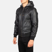 Black Sheepskin Leather Hooded Jacket - Rückansicht mit passgenauen Schultern &amp; sauberem Saum