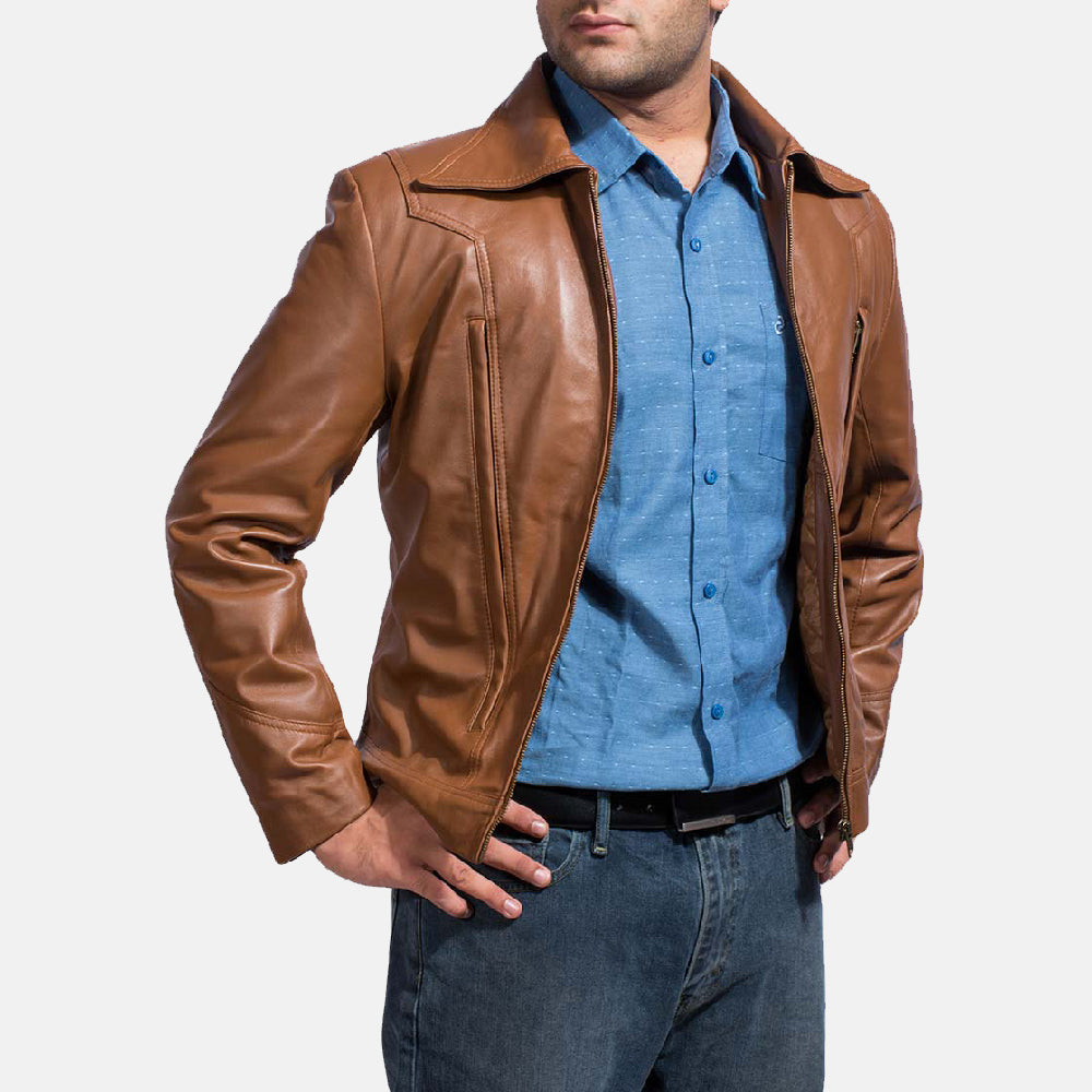 Old School Braun Lederjacke für Herren - Seitenansicht mit ergonomischem Ärmelschnitt
