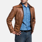 Old School Braun Lederjacke für Herren - Seitenansicht mit ergonomischem Ärmelschnitt