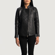 
Orient Grain Gesteppt Schwarz Leder-Bikerjacke für Damen - Seitenansicht mit ergonomischem Ärmelschnitt & sportlicher Passform