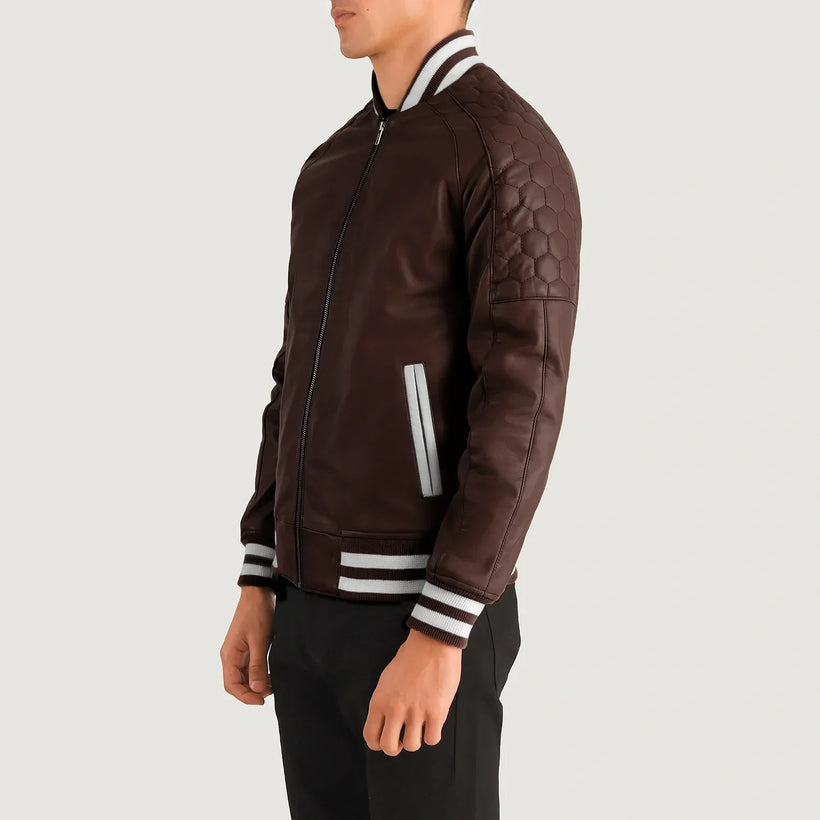 Pascal Kastanienbraun Leather Varsity Lederjacke für Herren