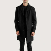 Petrillo Schwarz Wool Single Breasted Ledermantel für Herren in Black Synthetic Wool - Vorderansicht &amp; maßgeschneiderte Silhouette | Online Kaufen