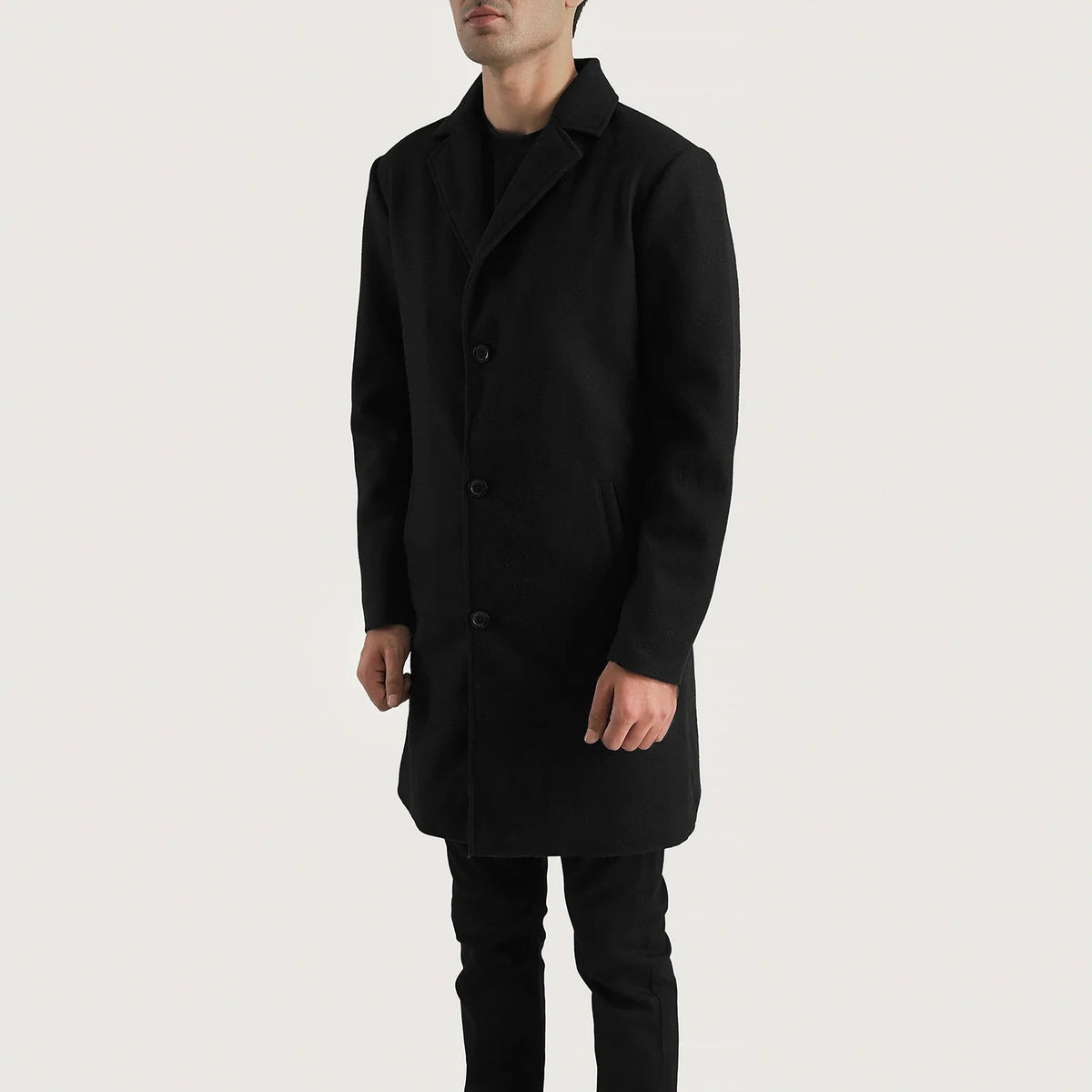 Black Synthetic Wool Trench Coat - Rückansicht mit passgenauen Schultern &amp; sauberem Saum