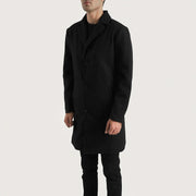 Black Synthetic Wool Trench Coat - Rückansicht mit passgenauen Schultern &amp; sauberem Saum