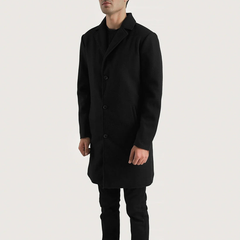Petrillo Schwarz Wool Single Breasted Ledermantel für Herren