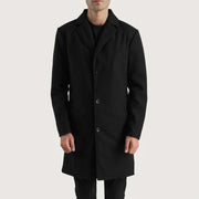 Detailansicht of Notch &amp; Button Hardware on Petrillo Schwarz Wool Single Breasted Ledermantel für Herren