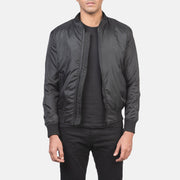 Men's Ramon Schwarz Leder-Bomberjacke für Herren in Black Nylon - Vorderansicht &amp; maßgeschneiderte Silhouette | Online Kaufen