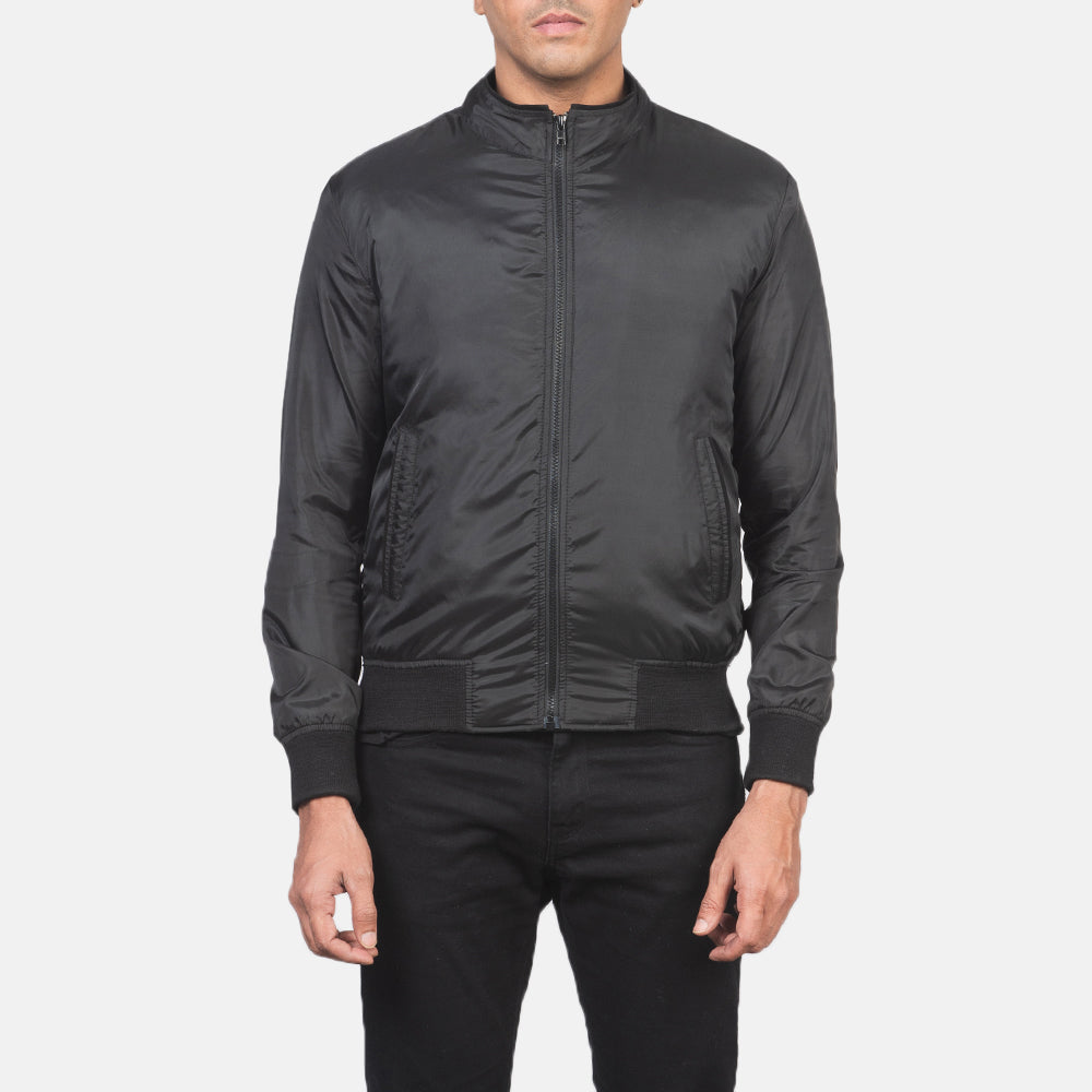 Detailansicht of Band &amp; Zipper with wind flap Hardware on Men's Ramon Schwarz Leder-Bomberjacke für Herren