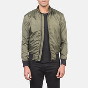 
Ramon Grün Leder-Bomberjacke für Herren in Green Nylon - Vorderansicht & maßgeschneiderte Silhouette | Online Kaufen