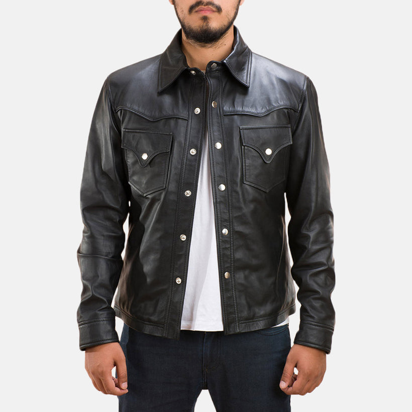Ranchson Schwarz Leather Shirt für Herren