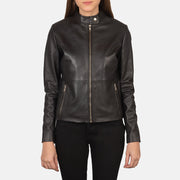 Women's Rave Brown Leather Biker Jacket in Brown Sheepskin Leather - Vorderansicht &amp; maßgeschneiderte Silhouette | Online Kaufen