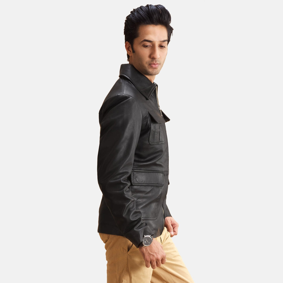 Black Sheepskin leather Jacket - Rückansicht mit passgenauen Schultern &amp; sauberem Saum