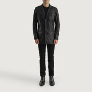 Ray Cutler Black Leather Blazer - Seitenansicht mit ergonomischem Ärmelschnitt