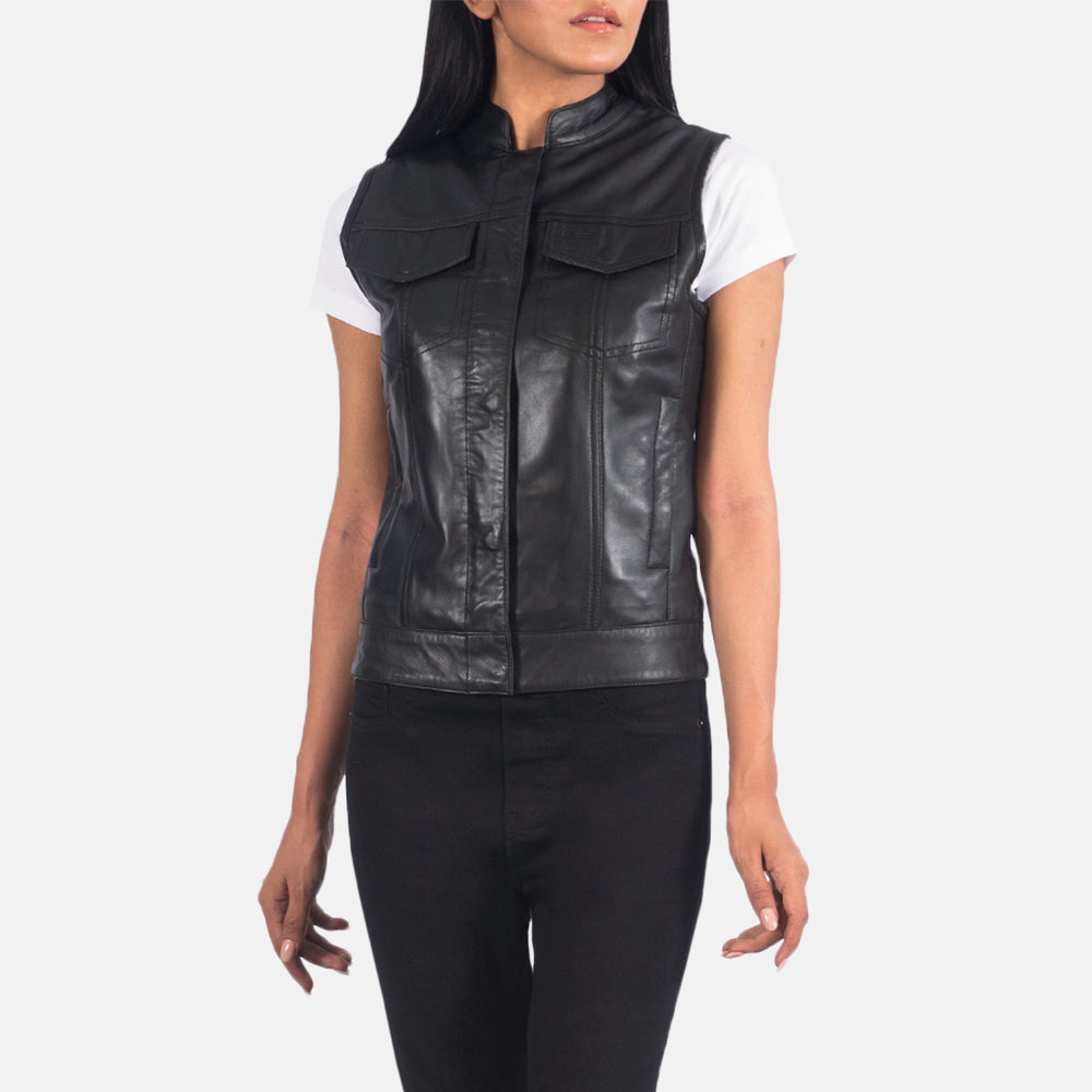 
Detailansicht of Band & Zipper Hardware on Rayne Moto Schwarz Lederweste für Damen
