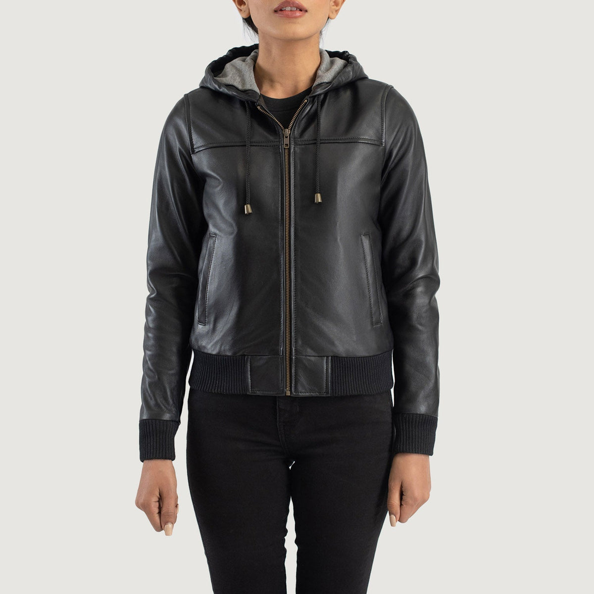 
Rebella Hooded Leder-Bomberjacke für Damen – alternate product view 4