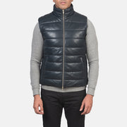
Detailansicht of Classic Collar & Zipper with Dual Puller Hardware on Reeves Blau Leather Steppweste für Herren