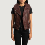 
Maroon Sheepskin Leather Biker Jacket - Rückansicht mit passgenauen Schultern & sauberem Saum