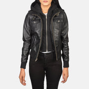 Roslyn Hooded Leder-Bomberjacke für Damen – Zusätzliche Produktansicht 1