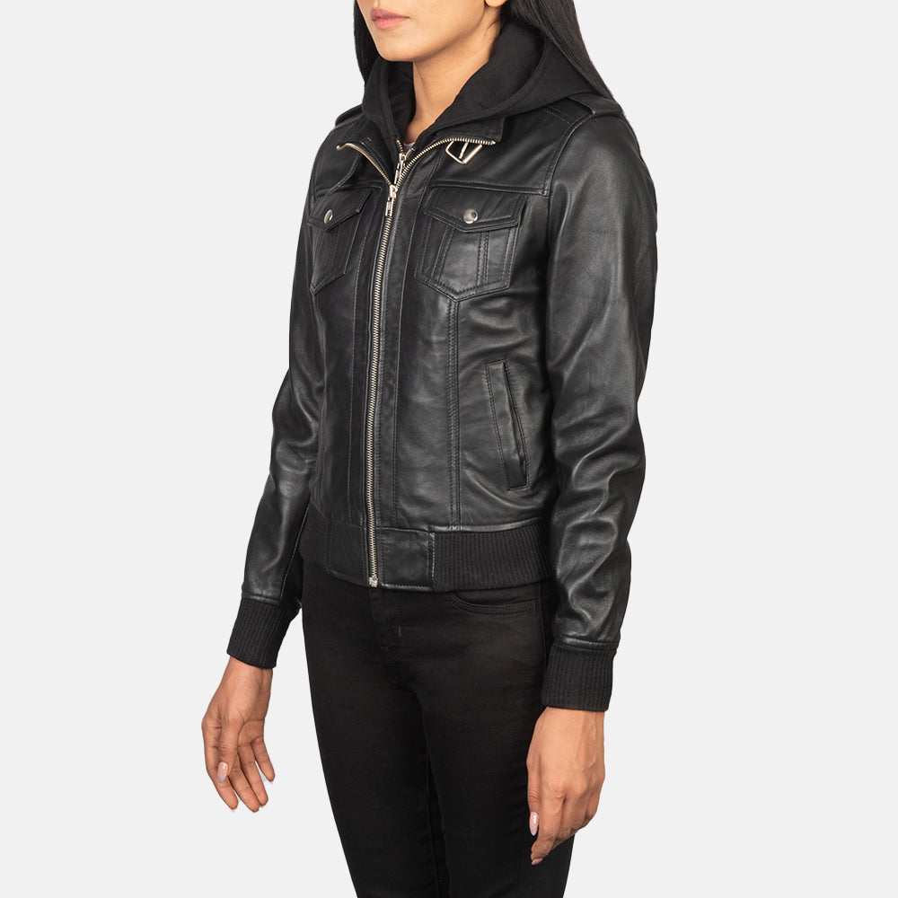 Roslyn Hooded Leder-Bomberjacke für Damen – Zusätzliche Produktansicht 2