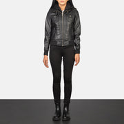 Roslyn Hooded Leder-Bomberjacke für Damen – Zusätzliche Produktansicht 3