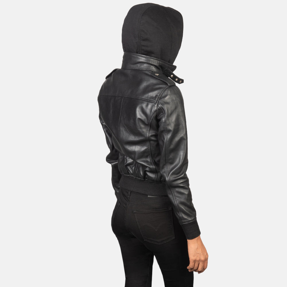 Roslyn Hooded Leder-Bomberjacke für Damen – Zusätzliche Produktansicht 5