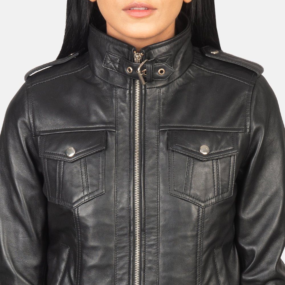 Roslyn Hooded Leder-Bomberjacke für Damen – Zusätzliche Produktansicht 6