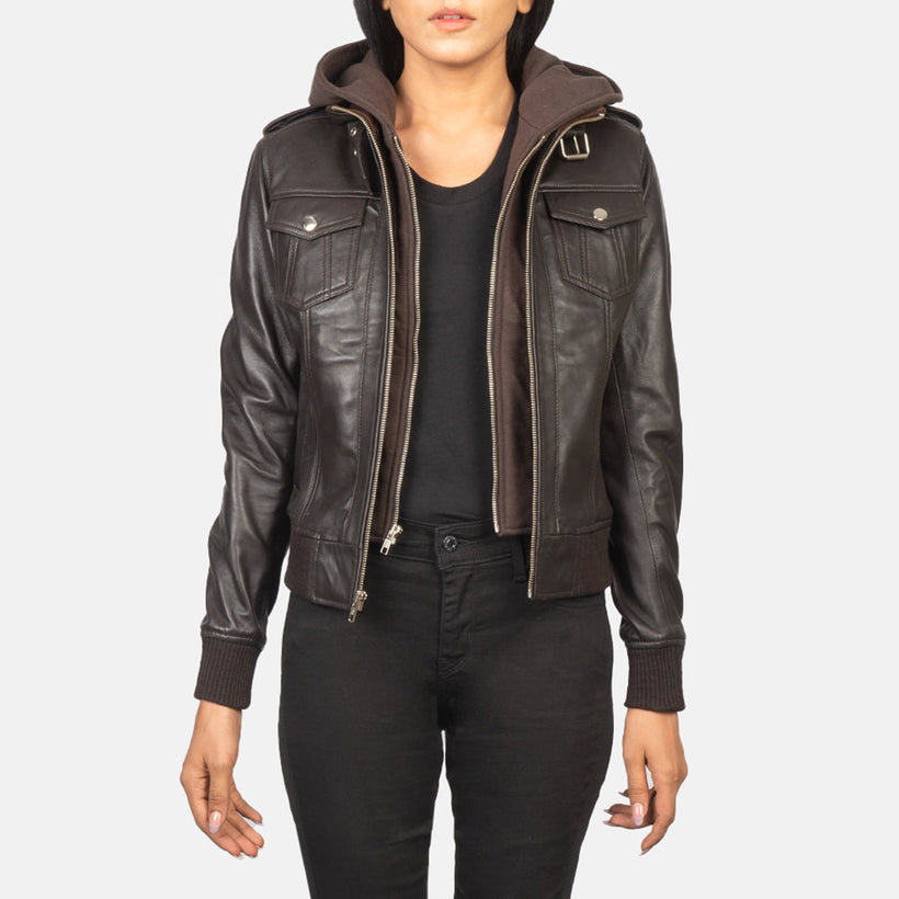 Roslyn Hooded Leder-Bomberjacke für Damen