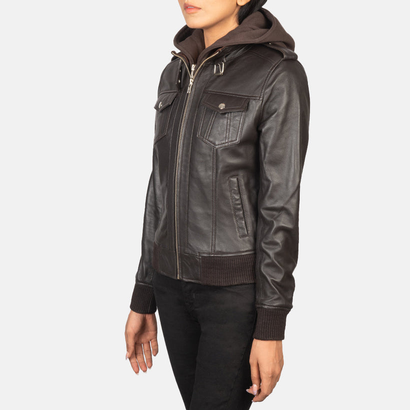 Roslyn Hooded Leder-Bomberjacke für Damen