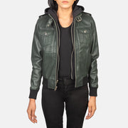 Roslyn Hooded Leder-Bomberjacke für Damen – Zusätzliche Produktansicht 1