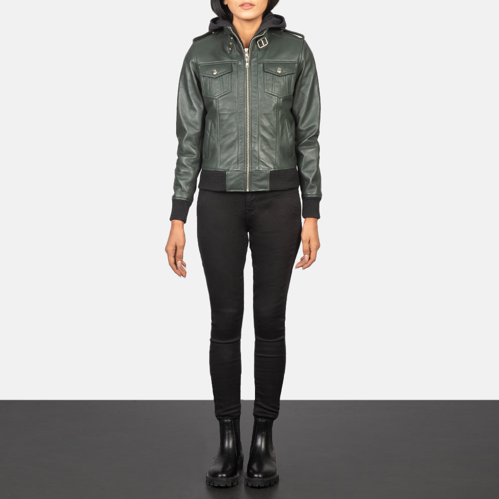 Roslyn Hooded Leder-Bomberjacke für Damen – Zusätzliche Produktansicht 3