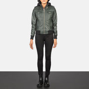Roslyn Hooded Leder-Bomberjacke für Damen – Zusätzliche Produktansicht 3