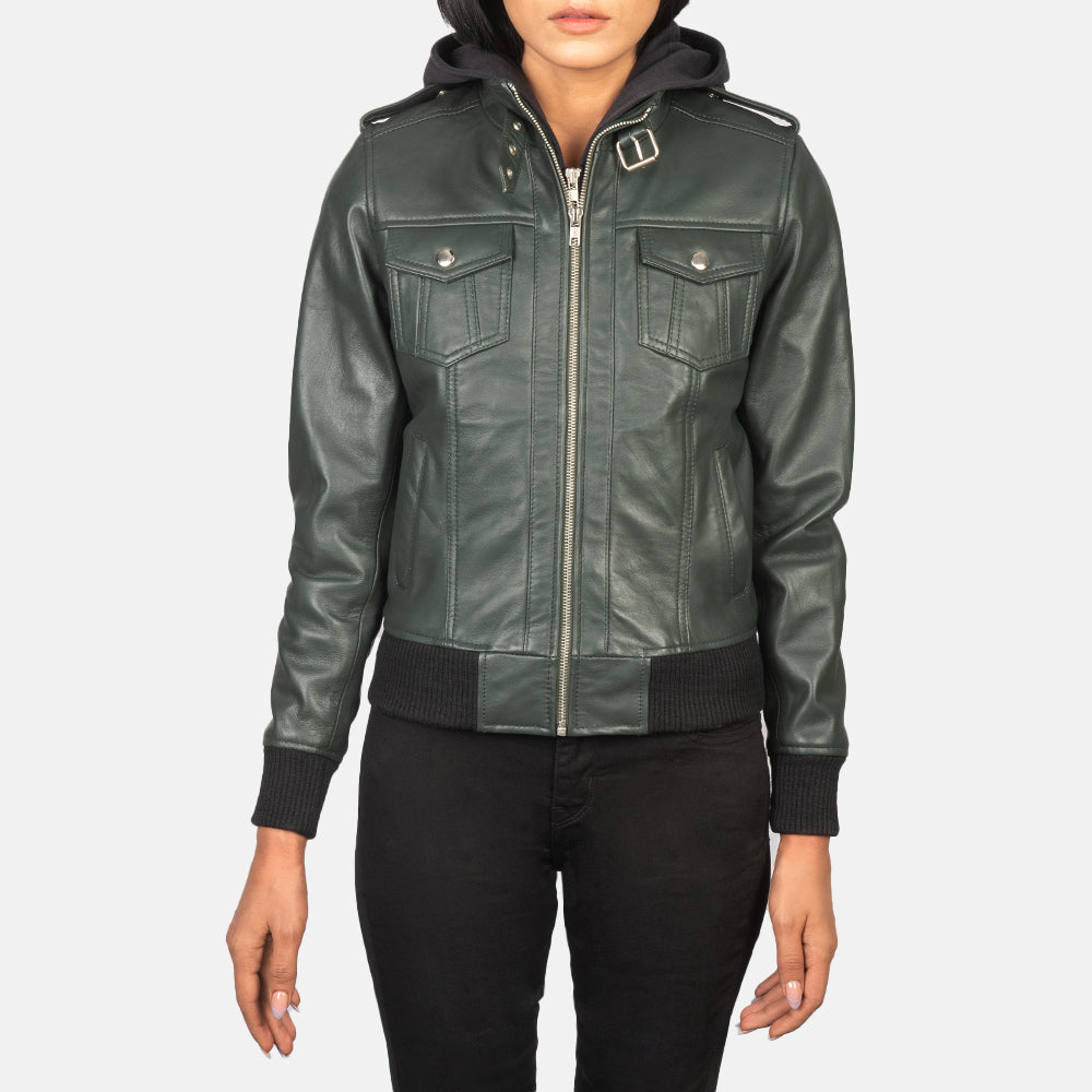 Roslyn Hooded Leder-Bomberjacke für Damen – Zusätzliche Produktansicht 4