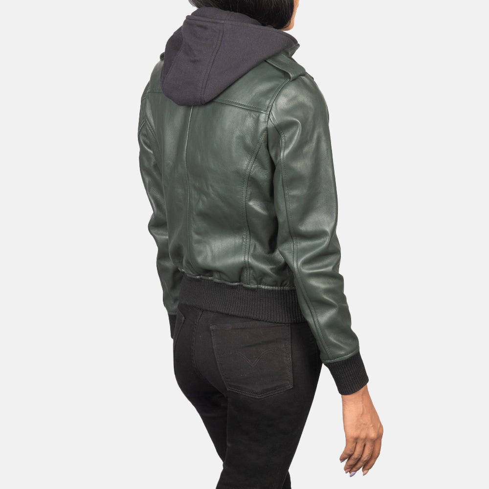 Roslyn Hooded Leder-Bomberjacke für Damen – Zusätzliche Produktansicht 5